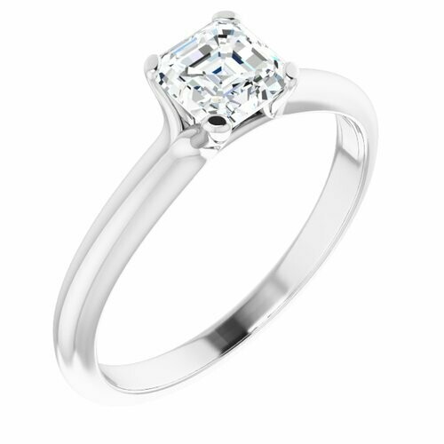 14K White Asscher 3/4 ct Engagement Ring