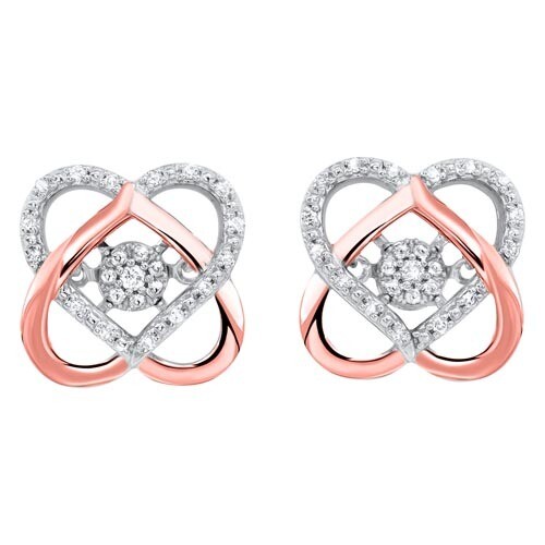 10KT White & Pink Gold & Diamond Studded Fashion Earrings - 1/10 ctw