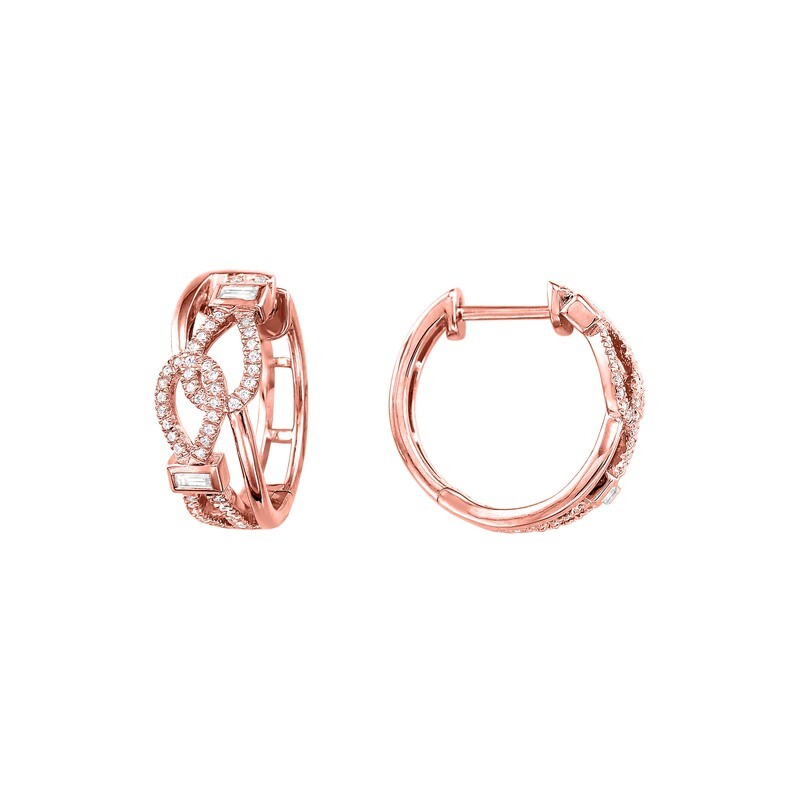 14KT Pink Gold & Diamond Studded Fashion Earrings - 1/3 ctw 14KT Pink Gold & Diamond Studded Fashion Earrings - 1/3 ctw