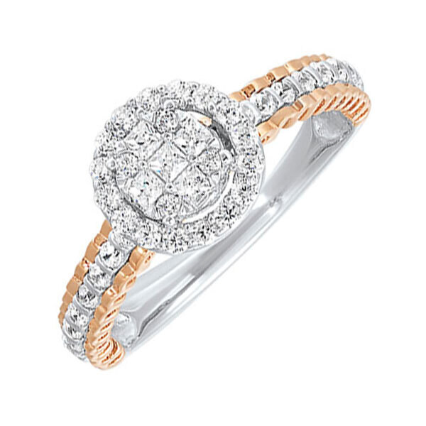 14KT White & Pink Gold & Diamond Sparkle Fashion Ring - 1/2 ctw