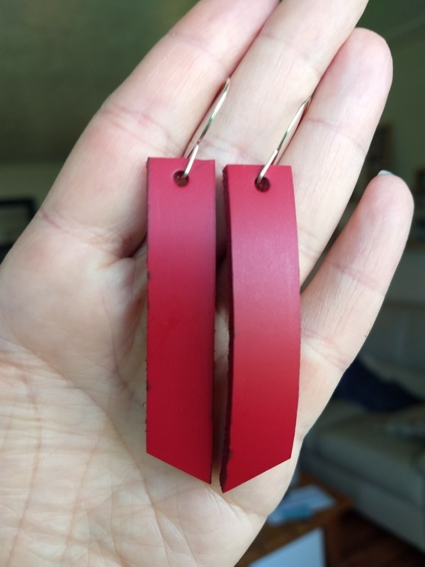 Slanted Red leather earrings