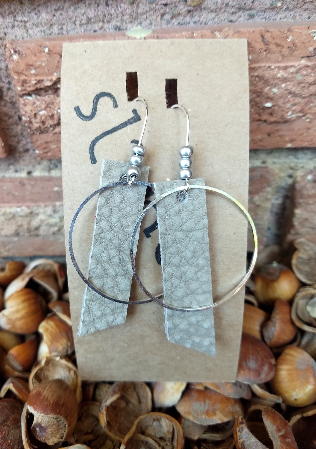 Hammered Hoops &amp; Slanted Leather Earrings