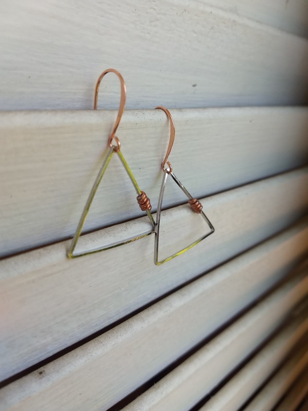 Mixed Metal Triangle Earrings