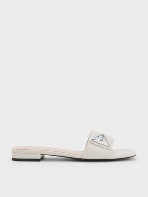 Genuine Leather Milky-White Flat Square Toe Sandals for Women - 48 pair