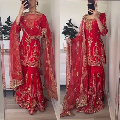 Ladies New Designer Party Wear Top, Sharara Plazzo and  Dupptta - 4 SET