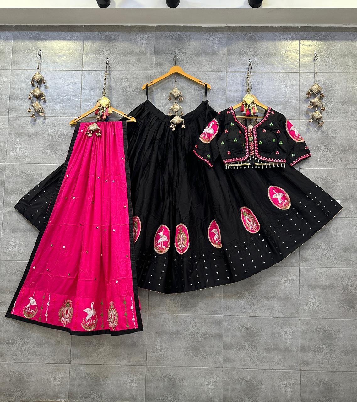 Ladies Jaam cotton silk chaniya choli with heavy gamthi patch work  - 4 Set