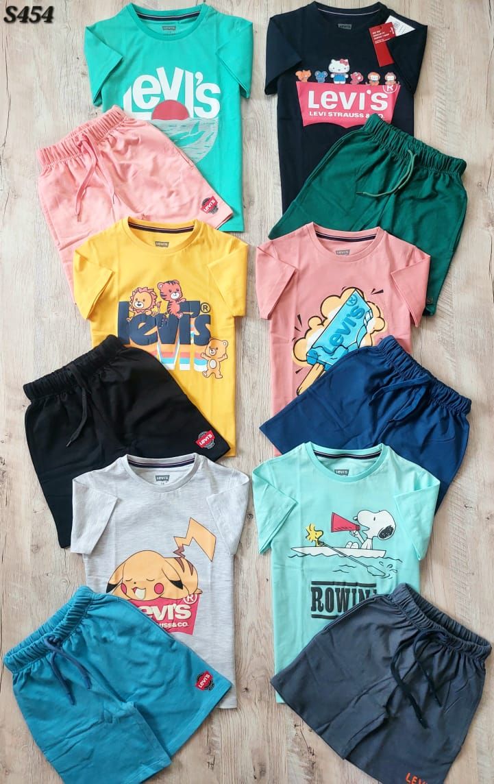 LEVIS Premium Quality Round Neck Half Sleeve T-shirt &amp; Shorts Kids Co-ord Set - 40 Pc
