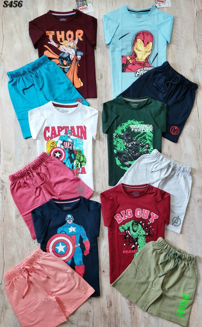MARVEL Premium Quality Cotton Round Neck Half Sleeve T-shirt &amp; Shorts Kids Co-ord Set - 40 Pc