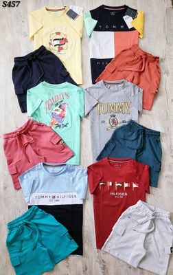 TOMMY HILFIGER Premium Quality Round Neck T-shirt &amp; Cargo Shorts Kids Co-ord Set - 41 Pc