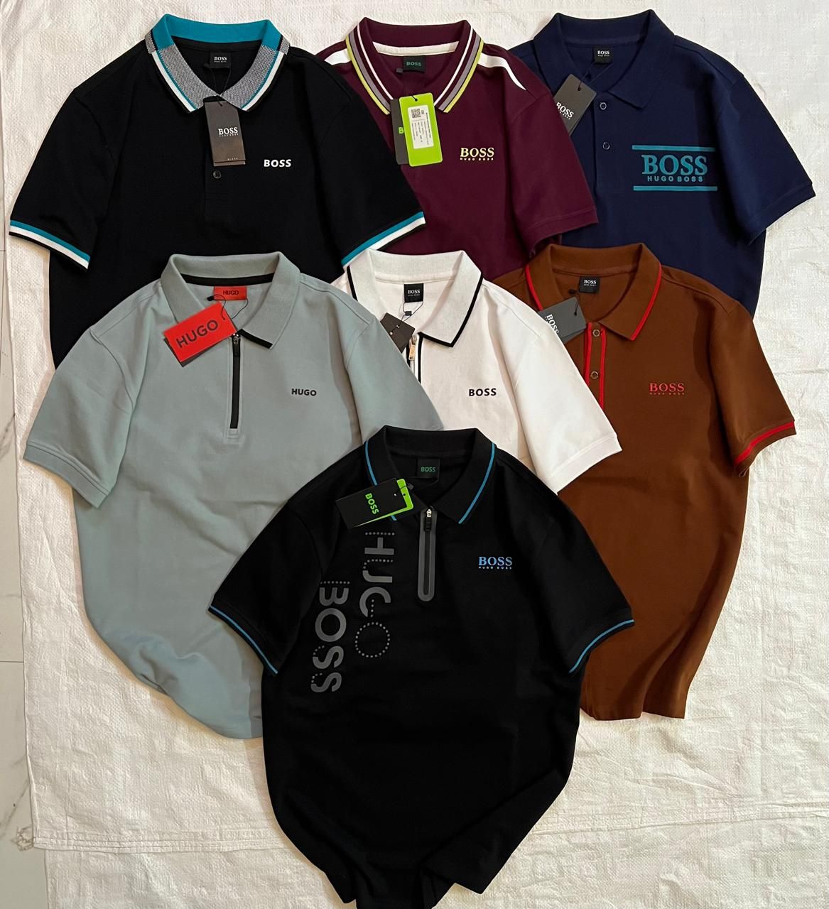 ​HUGO  BOSS Premium Quality Cotton Half Sleeve Men&#39;s Polo T-shirt - 52 Pc