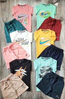NIKE Premium Quality Cotton Half Sleeve T-shirt &amp; Shorts kids Top &amp; Bottom - 41 Pc