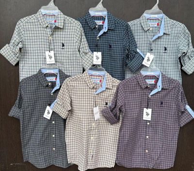 ​US POLO Premium Quality Cotton Full Sleeve Kids Chex Casual Shirt - 100 Pc