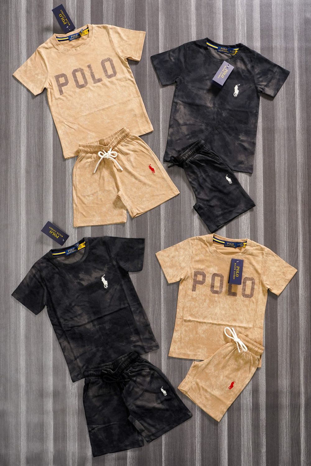 RL polo Premium Quality T-shirt &amp; Shorts Kids Dye-Tie Cord sets - 48 Pc