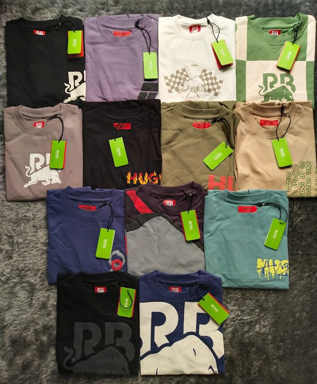 ​HUGO BOSS &amp; REDBULL Premium Quality Cotton Oversized Dropshoulder Round Neck Half Sleeve Men&#39;s T-shirt - 56 Pc