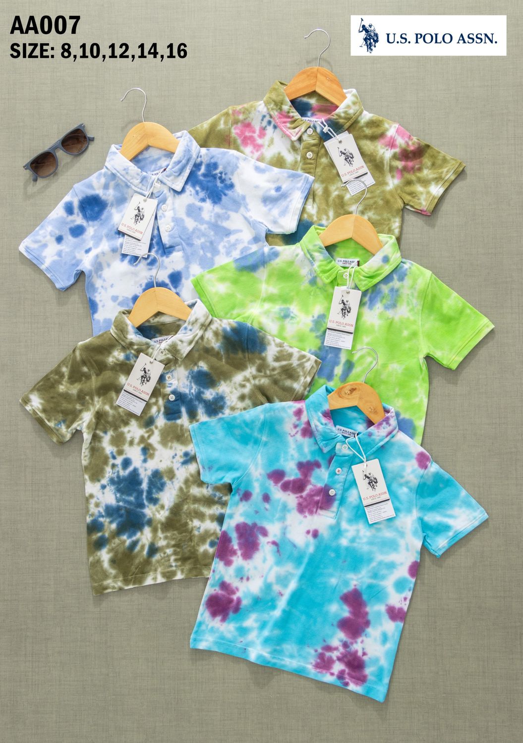 US POLO Premium Quality Half Sleeve Collar T Shirts with tie and dye - 56 Pc