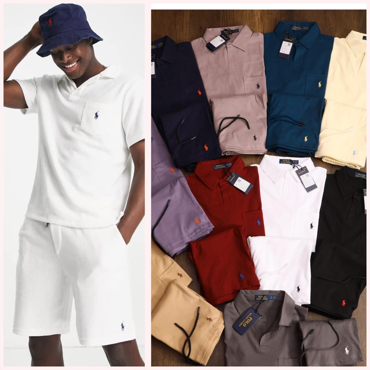 ​RALPH LAUREN Premium Quality Cotton Collar Neck T-shirt &amp; Shorts Men&#39;s Co-ord Set - 43 Pc