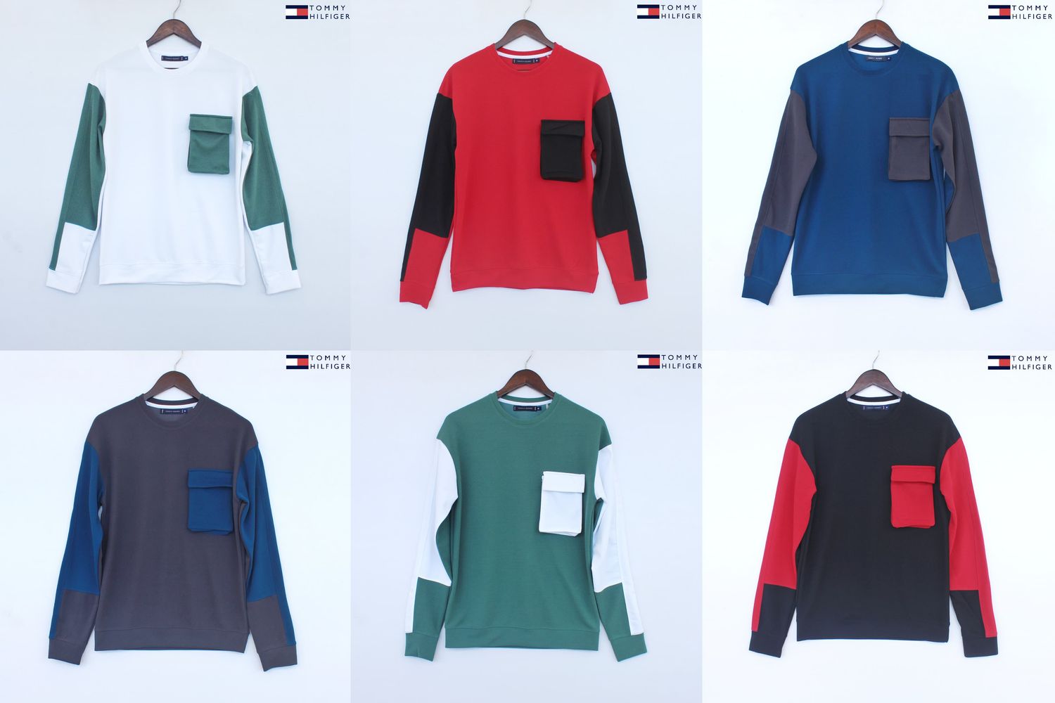 TOMMY HILFIGER Premium Quality Dropshoulder With Cargo Pocket Round Neck Full Sleeve Men&#39;s T-shirt - 30 Pc