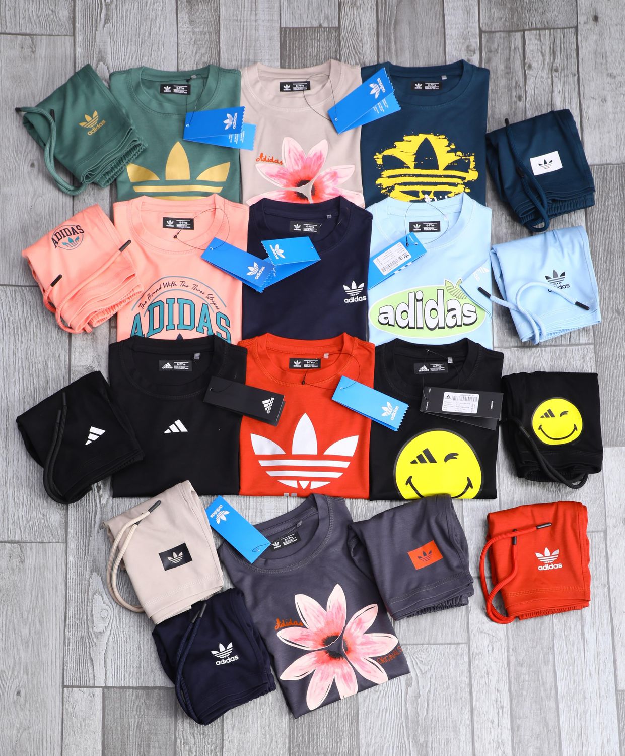 adidas Premium Quality Lycra Boy&#39;s &amp; Girl&#39;s Round Neck Half Sleeve &amp; Shorts Kids Co-ord Set - 64 Pc