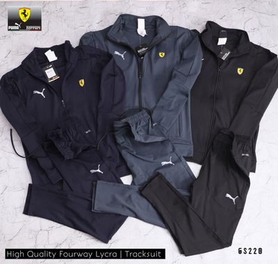 Puma/Ferrari Premium Quality 4Way Butter Lycra both side Pocket Zippers Full Sleeev Sports Wear Men&#39;s Tracksuit - 24 Set