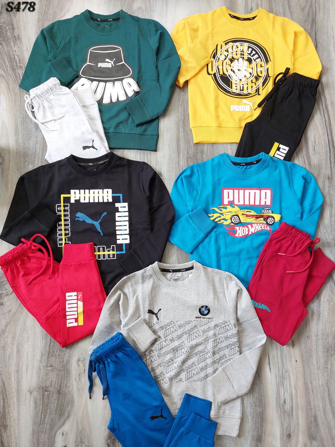 PUMA Premium Quality Cotton Round Neck Full Sleeev T-shirt &amp; Track Kids Sweatshirt &amp; track pant - 29 Pc