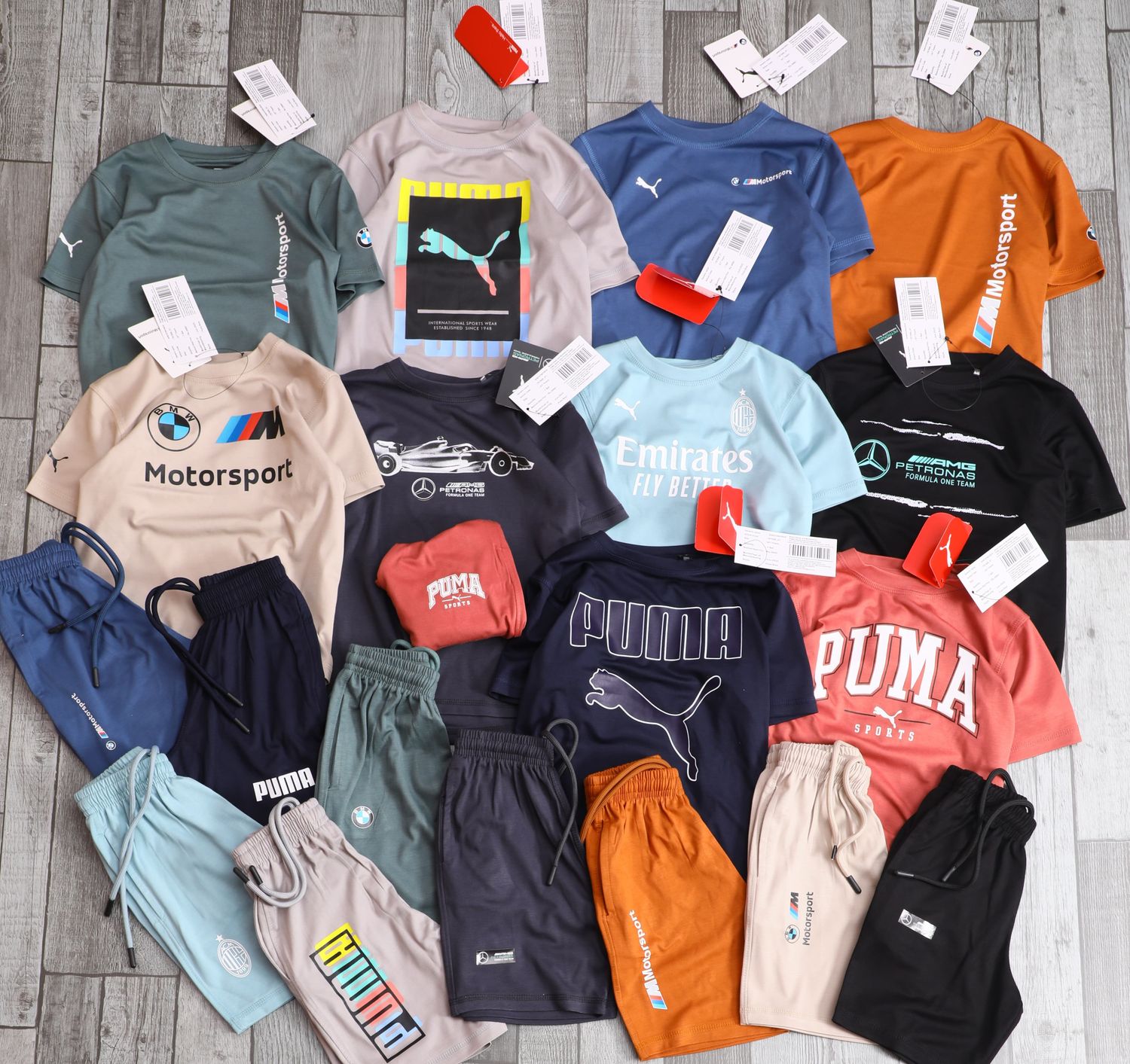 PUMA Premium Quality (UNISEX) Boy&#39;s &amp; Girl&#39;s Round Neck Half Sleeve Kids T-shirt &amp; Shorts Kids Co-ord Set -  64 Pc