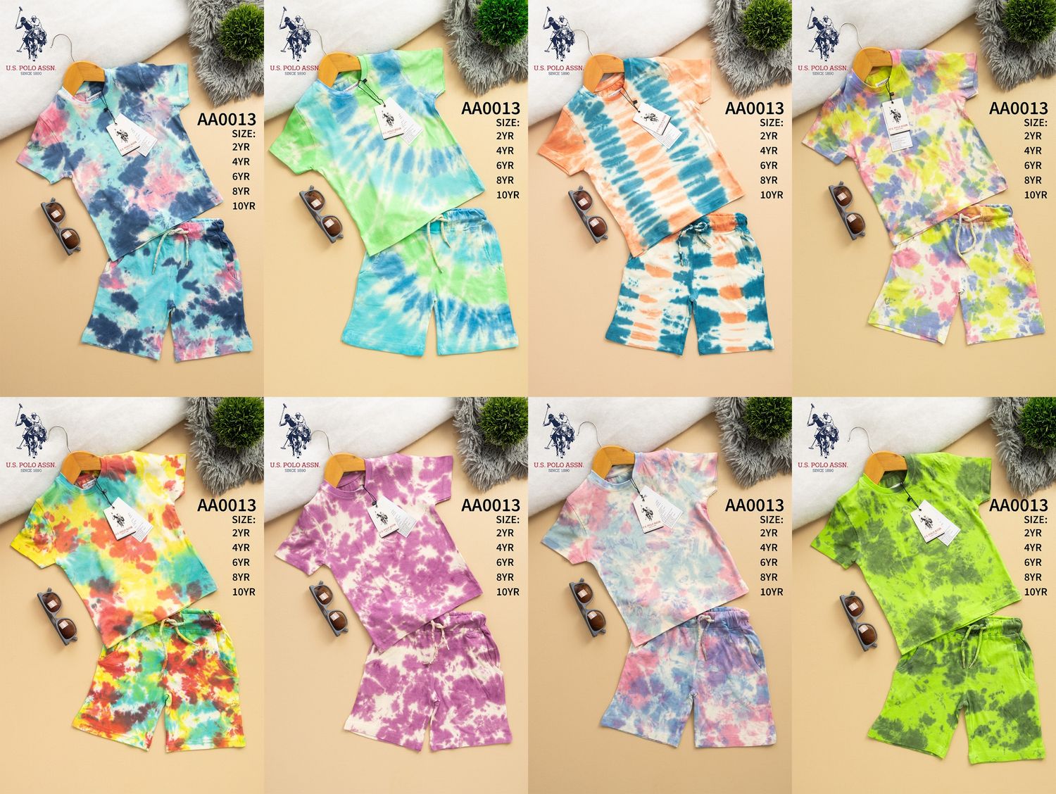 US POLO Premium Quality Cotton Round Neck T-shirt &amp; Short Kids Co-ord Set - 44 Pc