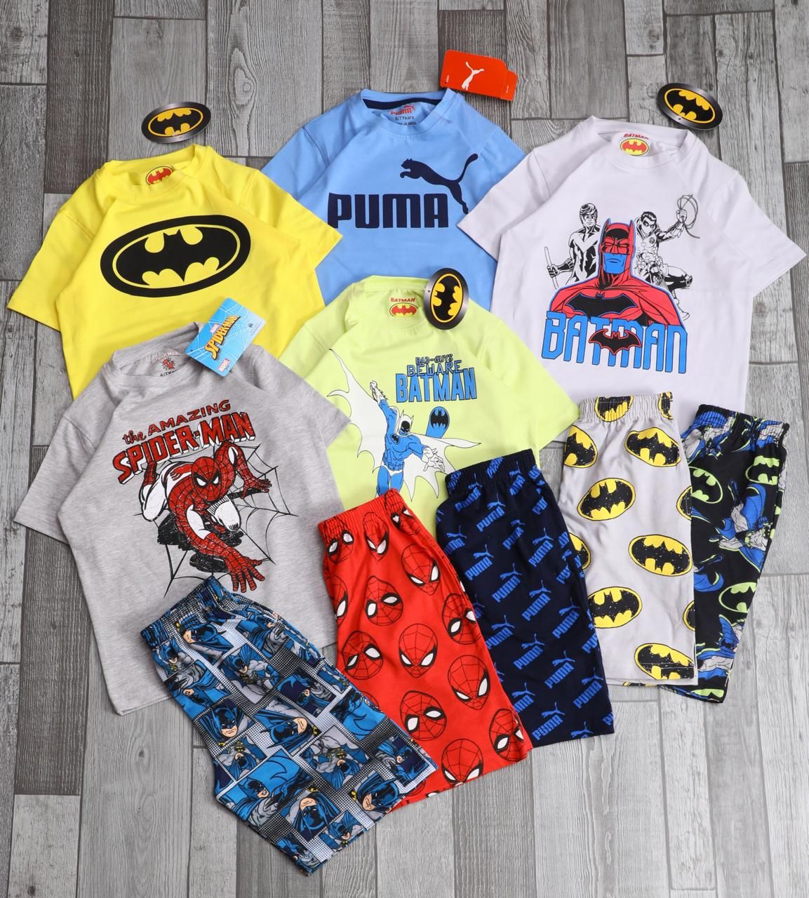 MARVEL/PUMA Premium Quality Round Neck Half Sleeve T-shirt &amp; Shorts Kids Co-ord Set - 60 Pc