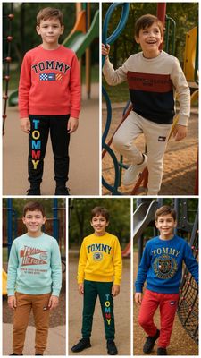 Tommy Hilfiger Premium Quality Cotton Round Neck Full Sleeve Kids Sweatshirt &amp; Trackpant - 30 Pc