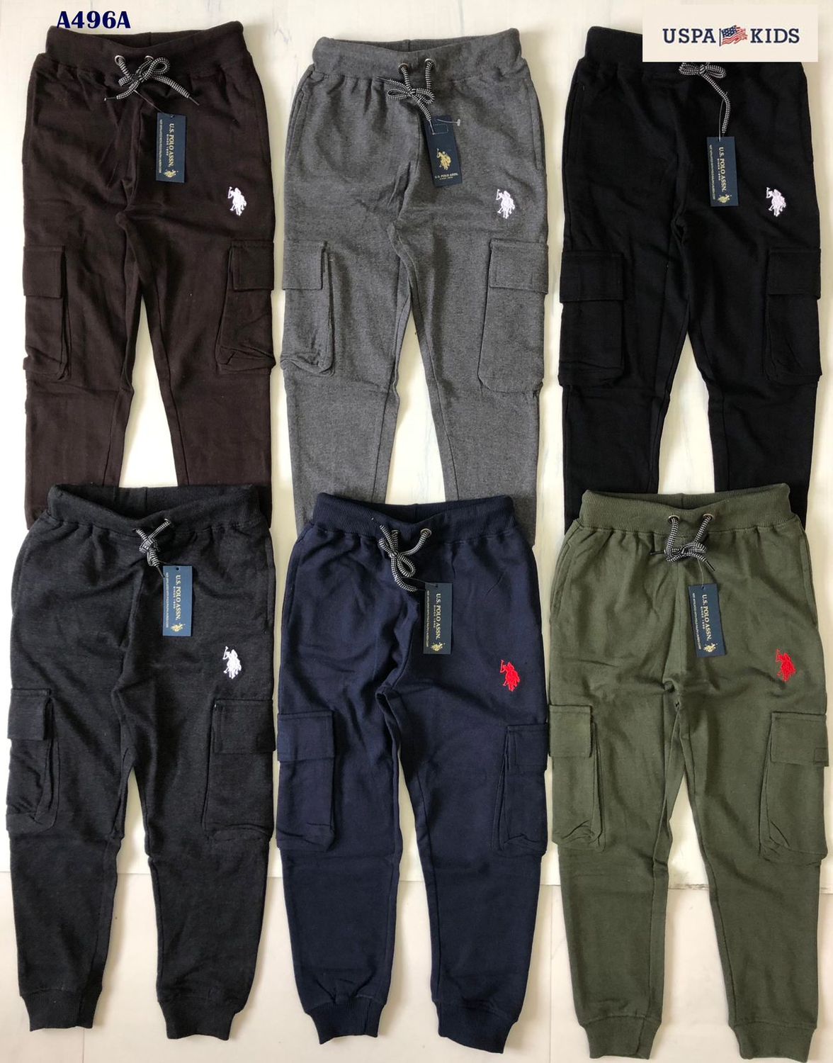 US POLO Premium Quality Cotton Kids Cargo Joggers - 38 Pc