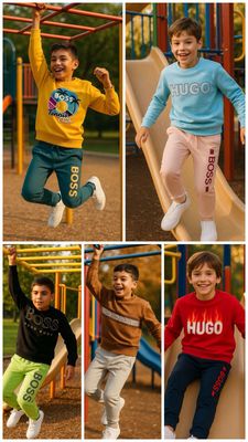 Hugo Boss Premium Quality Cotton Kids Round Neck Full Sleeve Sweatshirt &amp; Track Pant - 60 Pc