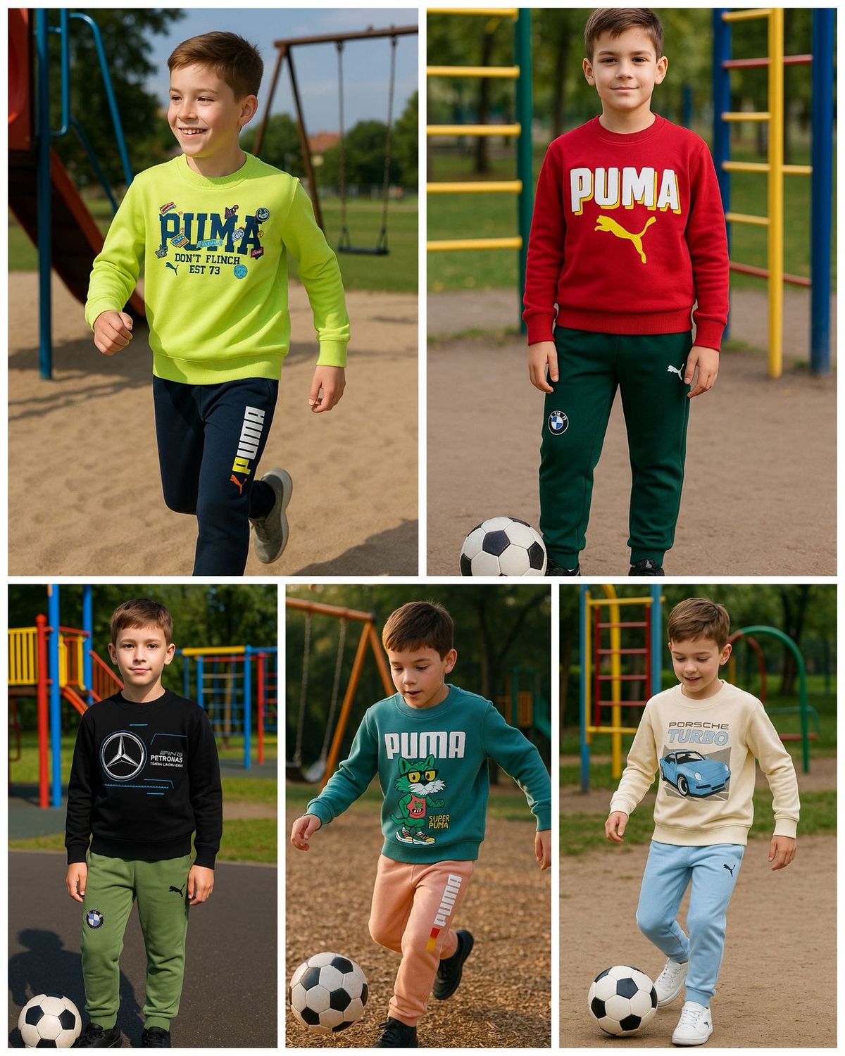 PUMA Premium Quality Round Neck Full Sleeve &amp; Track Pant Kids top and Bottom - 60 Pc