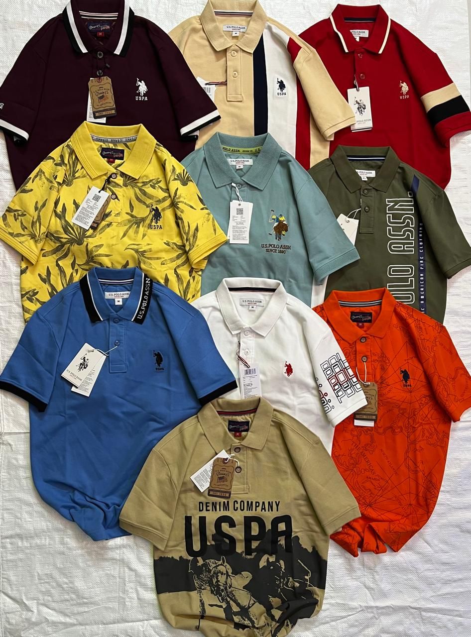 ​USPA Premium Quality Cotton Collar Neck Half Sleeve Men&#39;s T-shirt - 74 Pc