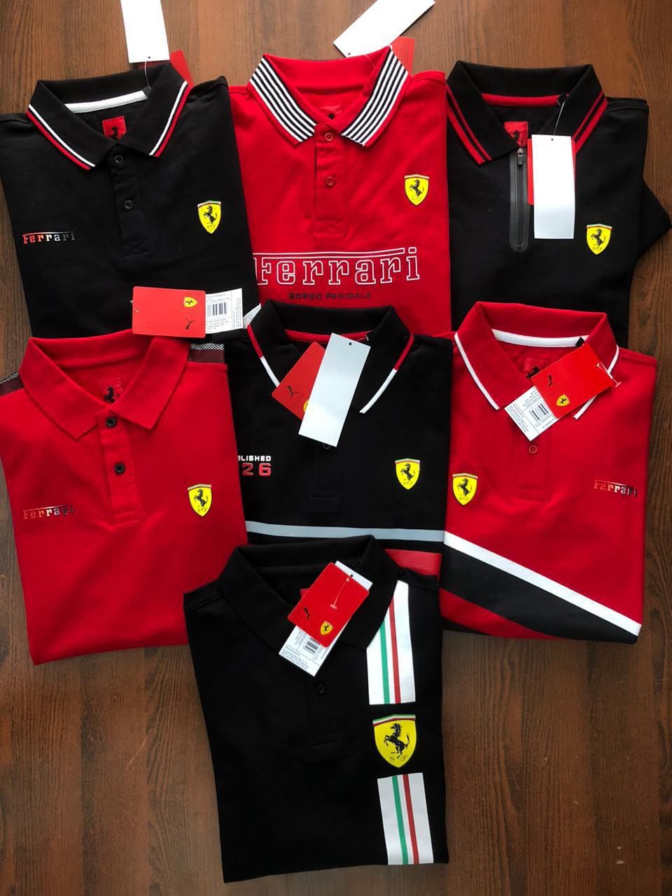 ​Ferrari Premium Quality Lycra Collar Neck Half Sleeve Men&#39;s T-shirt - 60 Pc