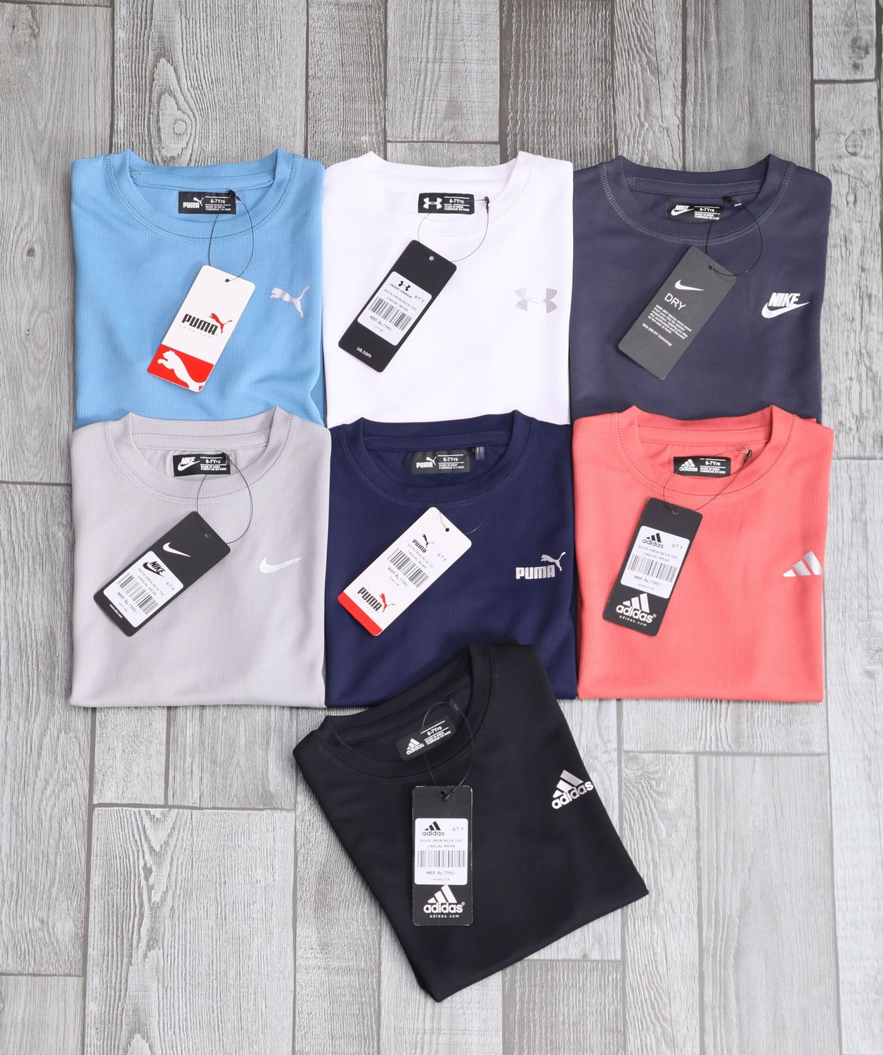 Mix Brand ( Unisex ) Premium Quality Boys &amp; Girls Round Neck Half Sleeve Dry Fit Combo Kids T-shirt - 46 Pc