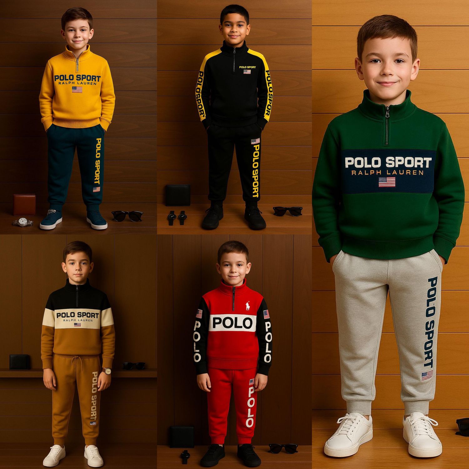 RL POLO Premium Quality Round Neck Full Sleeve T-shirt &amp; Track Kids Tracksuit - 60 Pc