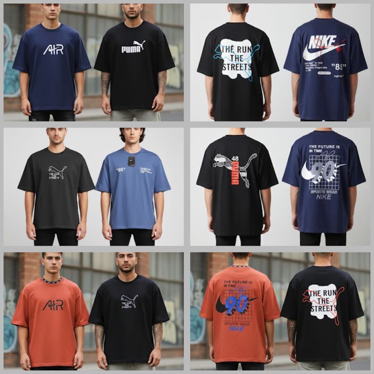 ​PUMA/NIKE Premium Quality Cotton Oversized Dropshoulder Round Neck Men&#39;s T-shirt - 52 Pc