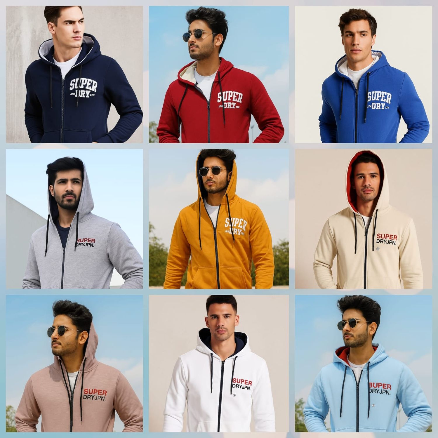 SUPERDRY Premium Quality Cotton Full Sleeve Kangaroo Pocket Men&#39;s Zipper Hoody - 36 Pc