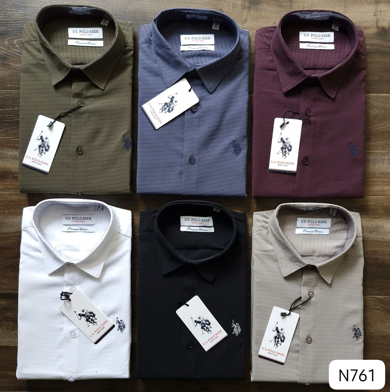 US POLO Premium Quality Impoeted Jacquard Lycra Collar Neck Full Sleeve Men&#39;s Shirt - 54 Pc