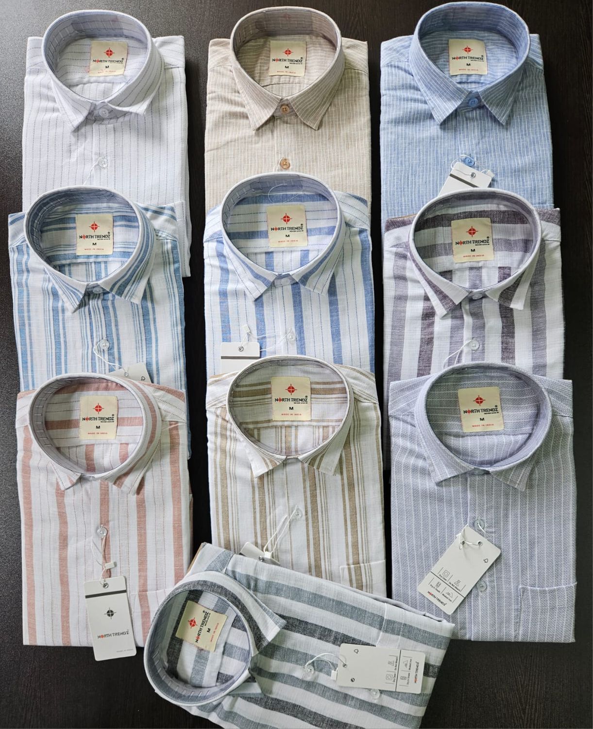 ​NORTH TRENDZ Premium Quality Cotton Collar Neck Full Sleeve Strips &amp; Cheks Linen Men&#39;s Casual Shirt - 60 Pc