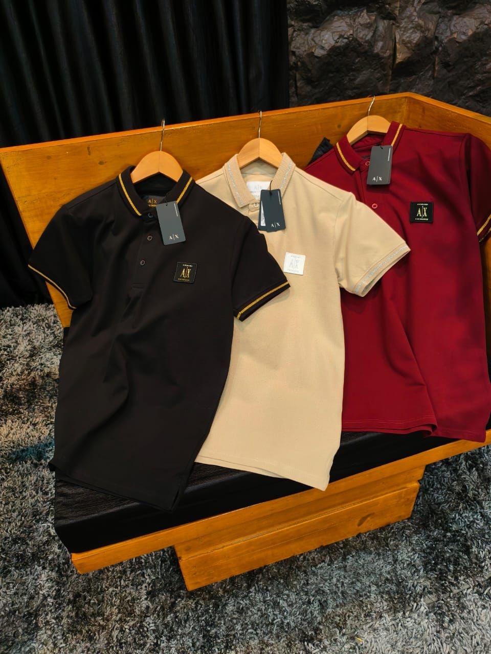 ARMANI EXCHANGE Premium Quality Cotton Collar Neck Half Sleeve Men&#39;s Polo T-shirt - 56 Pc