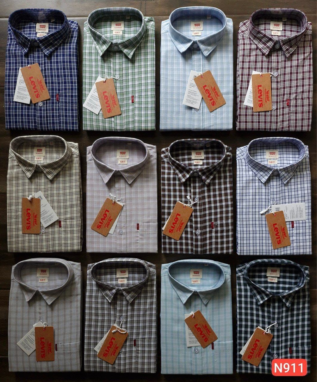 Levis Premium Quality Cotton Oxford Checks Collar Neck Full Sleeve Men&#39;s Shirt - 51 Pc