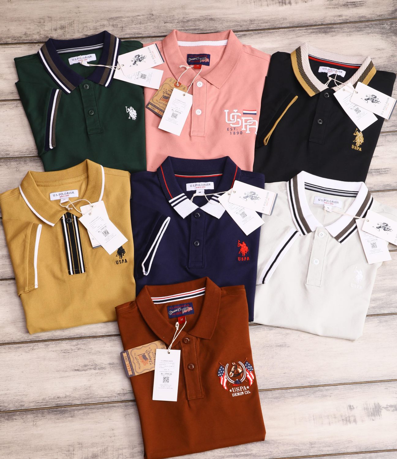 ​Uspa Premium Quality Cotton Lycra Pique Polo Collar Neck Half Sleeve Men&#39;s Polo T-Shirt - 46 Pc