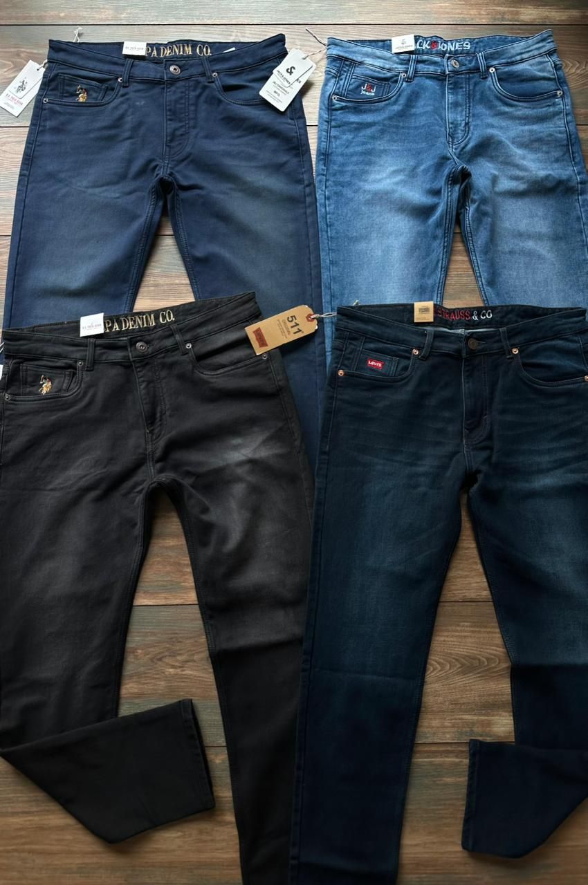 Multy Brand ( Big Size ) Premium Quality Cotton Knitted Stretchable Full Length Men&#39;s Denim Jeans - 62 Pc