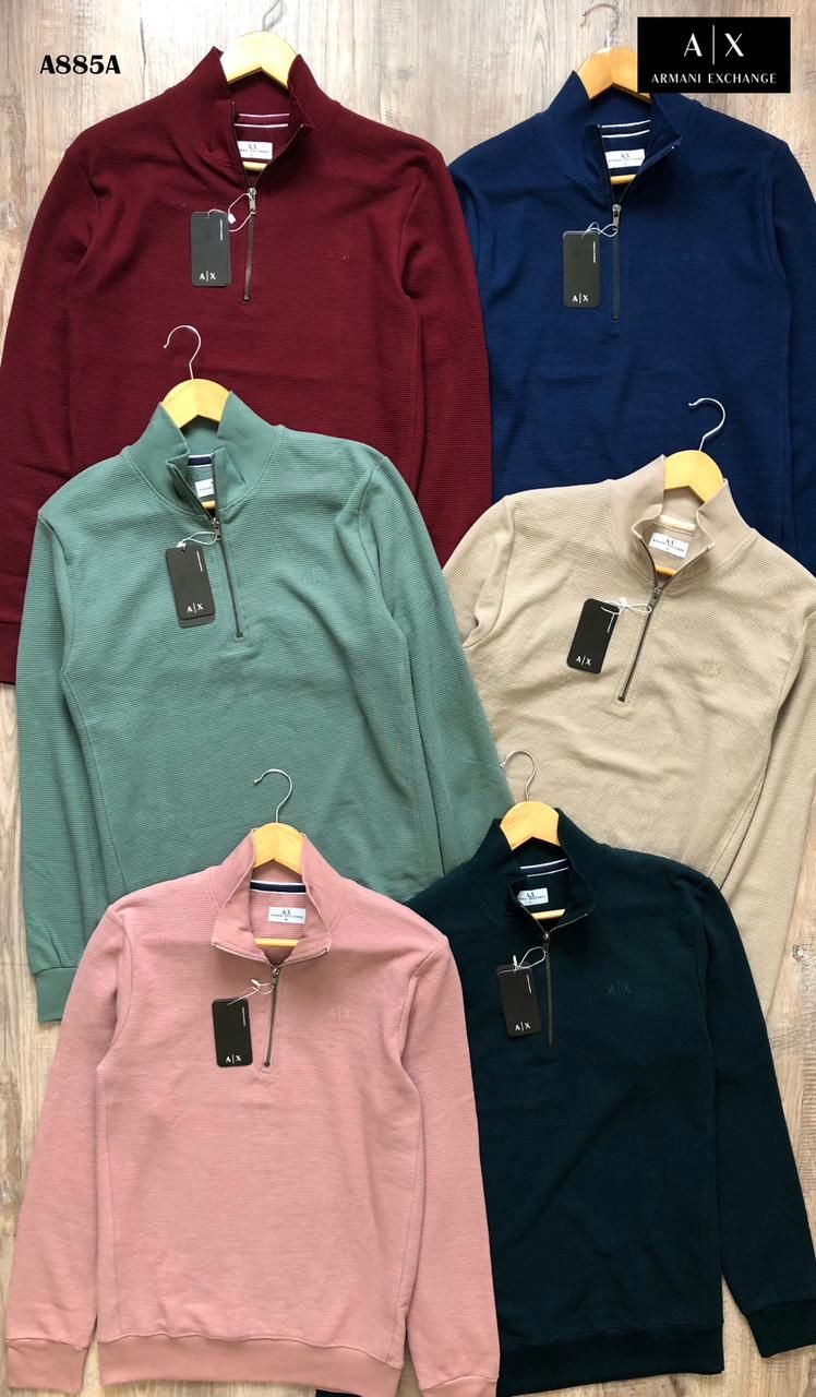 Armani Exchange Premium Quality Cotton High Neck Full Sleeve Zipper Sweatshirt - 39 Pc