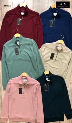 Armani Exchange Premium Quality Cotton High Neck Full Sleeve Zipper Sweatshirt - 39 Pc