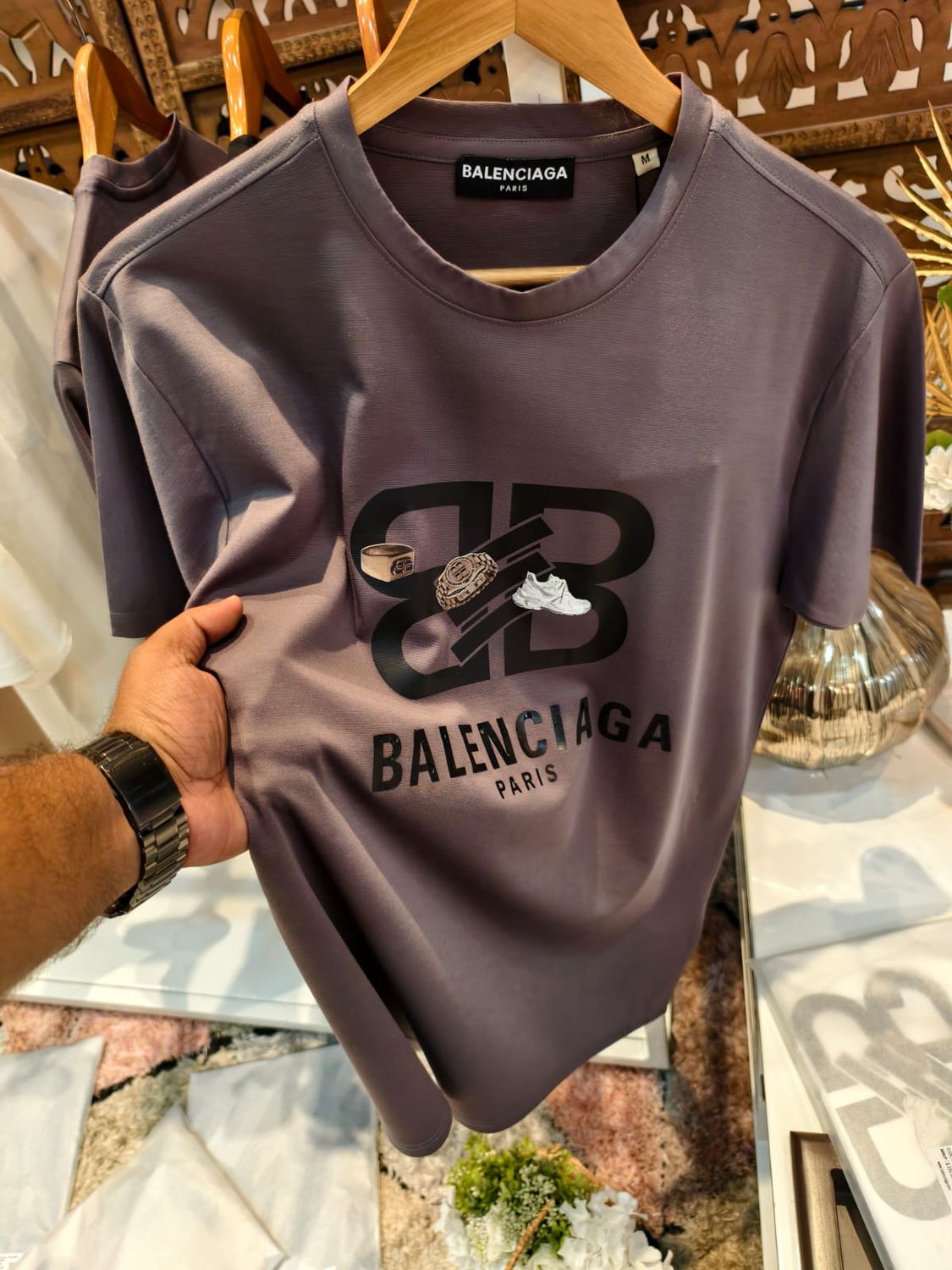 Balenciaga Premium Quality Lycra Crew Neck  Half Sleeve Men&#39;s T-shirt - 36 Pc