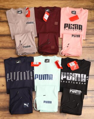 Puma Premium Quality Lycra Round Neck Half Sleeve T-shirt &amp; Shorts men&#39;s Co-ord Set - 50 Pc