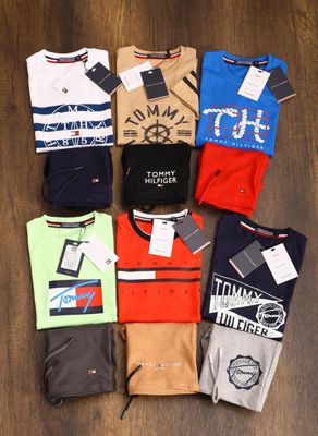 Tommy Hilfiger Premium Quality Cotton Round Neck Half Sleeve T-shirt &amp; Shorts kids t-shirt &amp; Short Set - 40 Pc