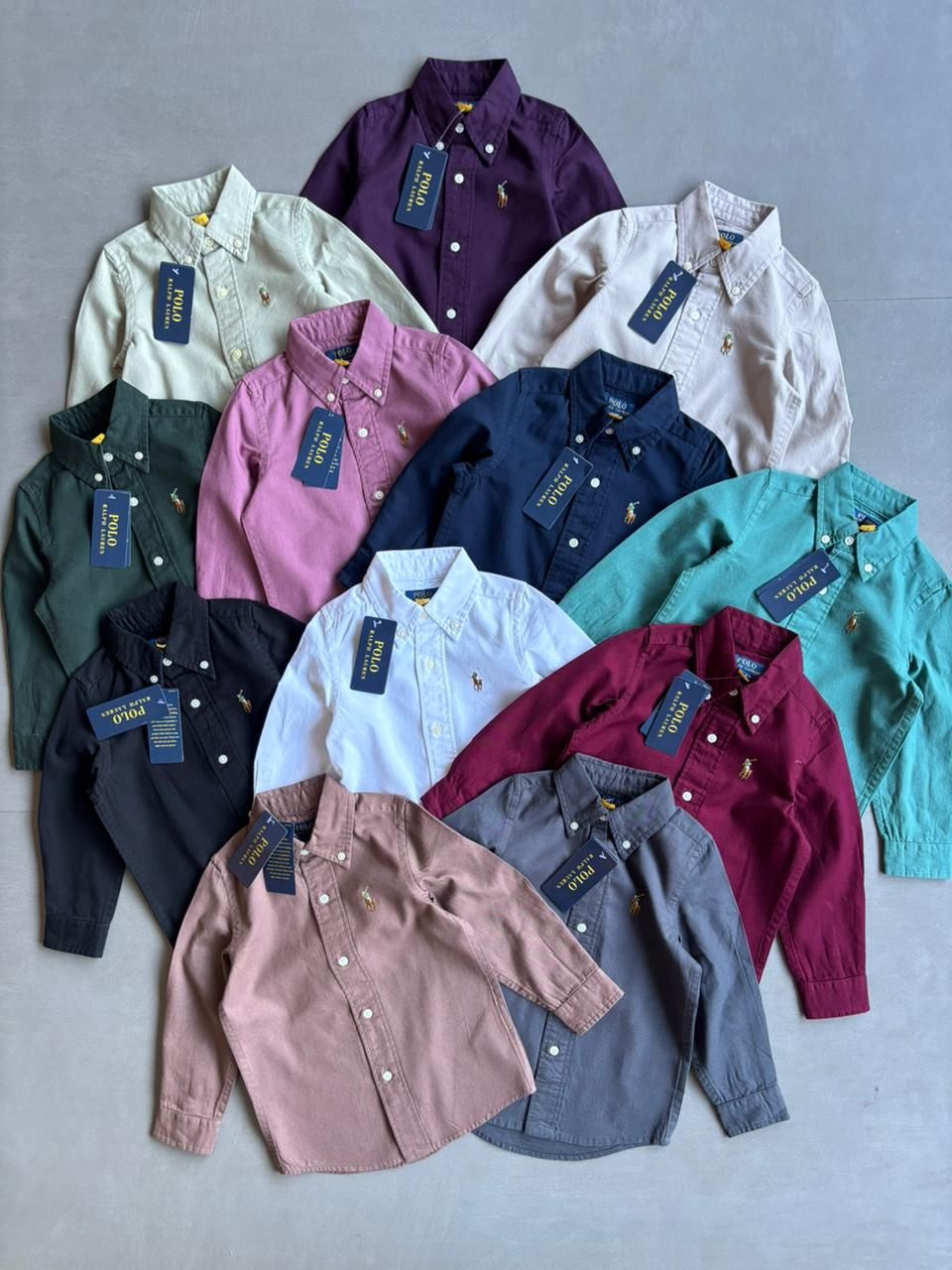 Ralph Lauren Premium Quality Oxford Dyed Fine Fabric Collar Neck Full Sleeve Kids Shirt - 90 Pc