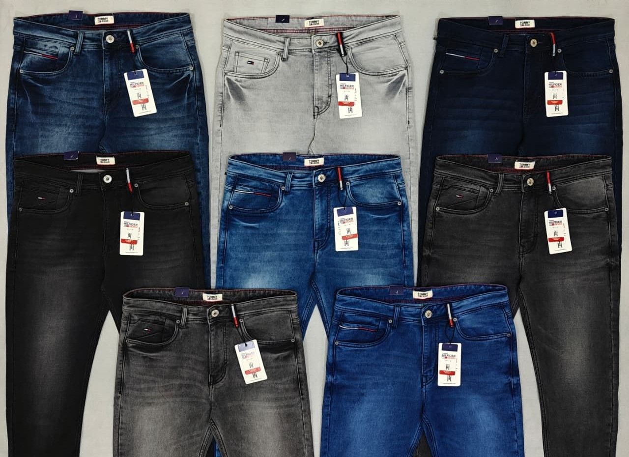 Tommy Premium Quality Knitted Peach finsh Lycra Slim-Fit mEN&#39;S Jeans - 60 Pc
